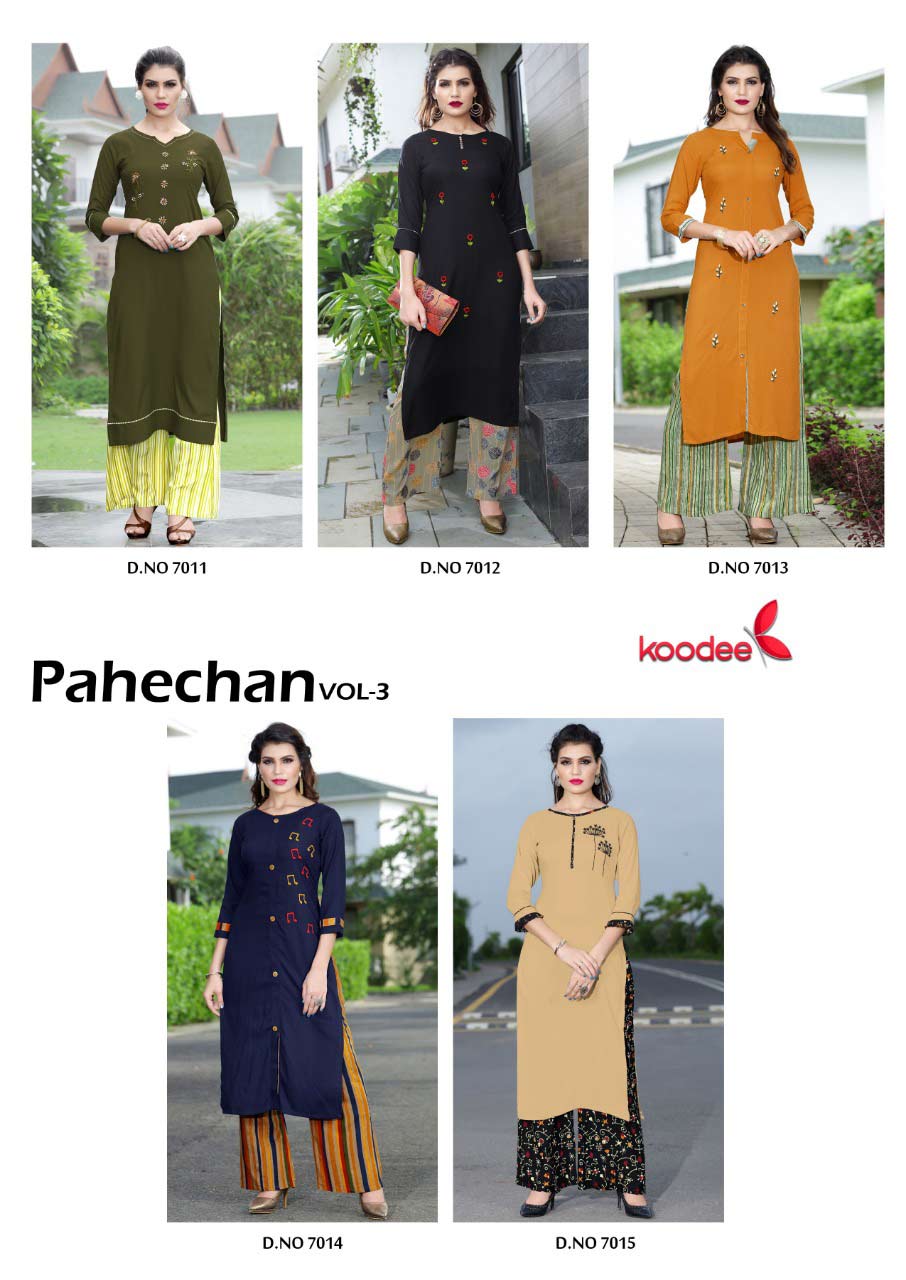 Koodee Pahechan Vol-3 Rayon Palazzo Kurti Catalog Koodee Pahechan Vol-3 Rayon Palazzo Kurti Catalog